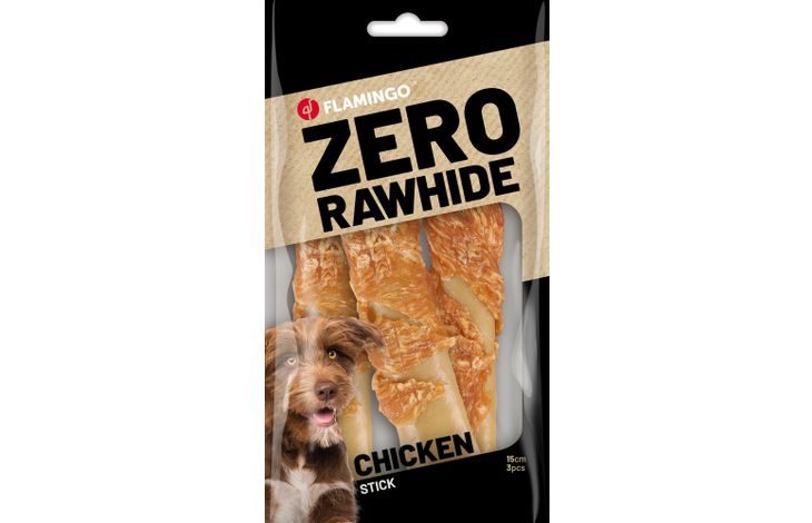 Flamingo Snack Zero rawhide Staaf  met kip 15cm 40gr / 3 st 120g