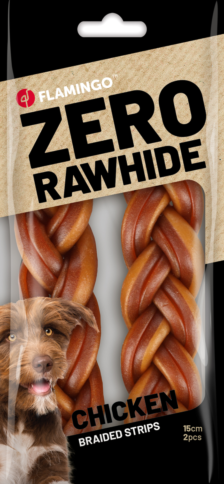 Flamingo Snacks Zero rawhide Braided strip  with chicken 15cm 60gr / 2 pcs 120gr