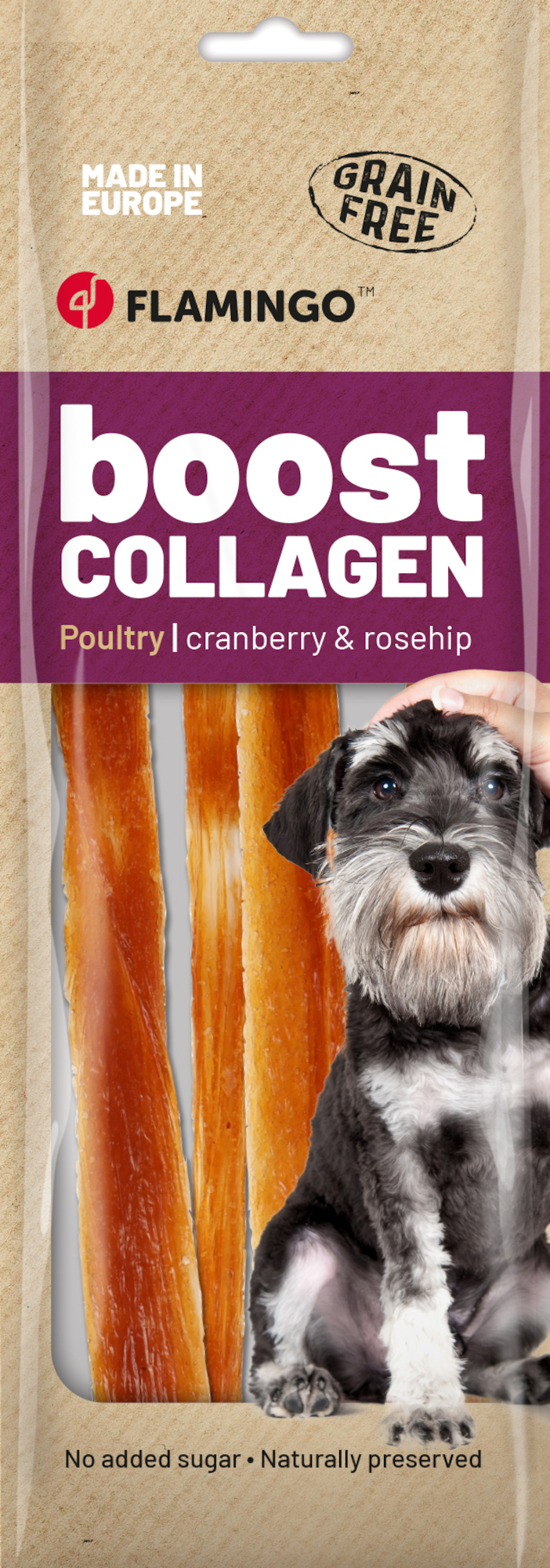 Flamingo Snacks Boost Strips with chicken & collagen 