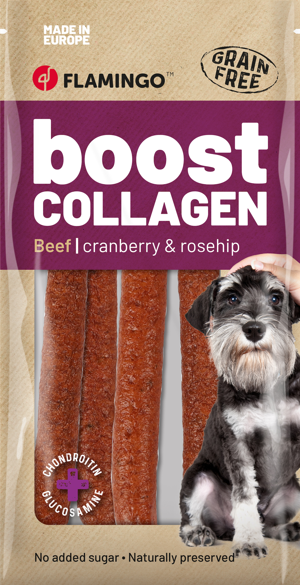 Flamingo Snacks Boost Sausage with beef & collagen 