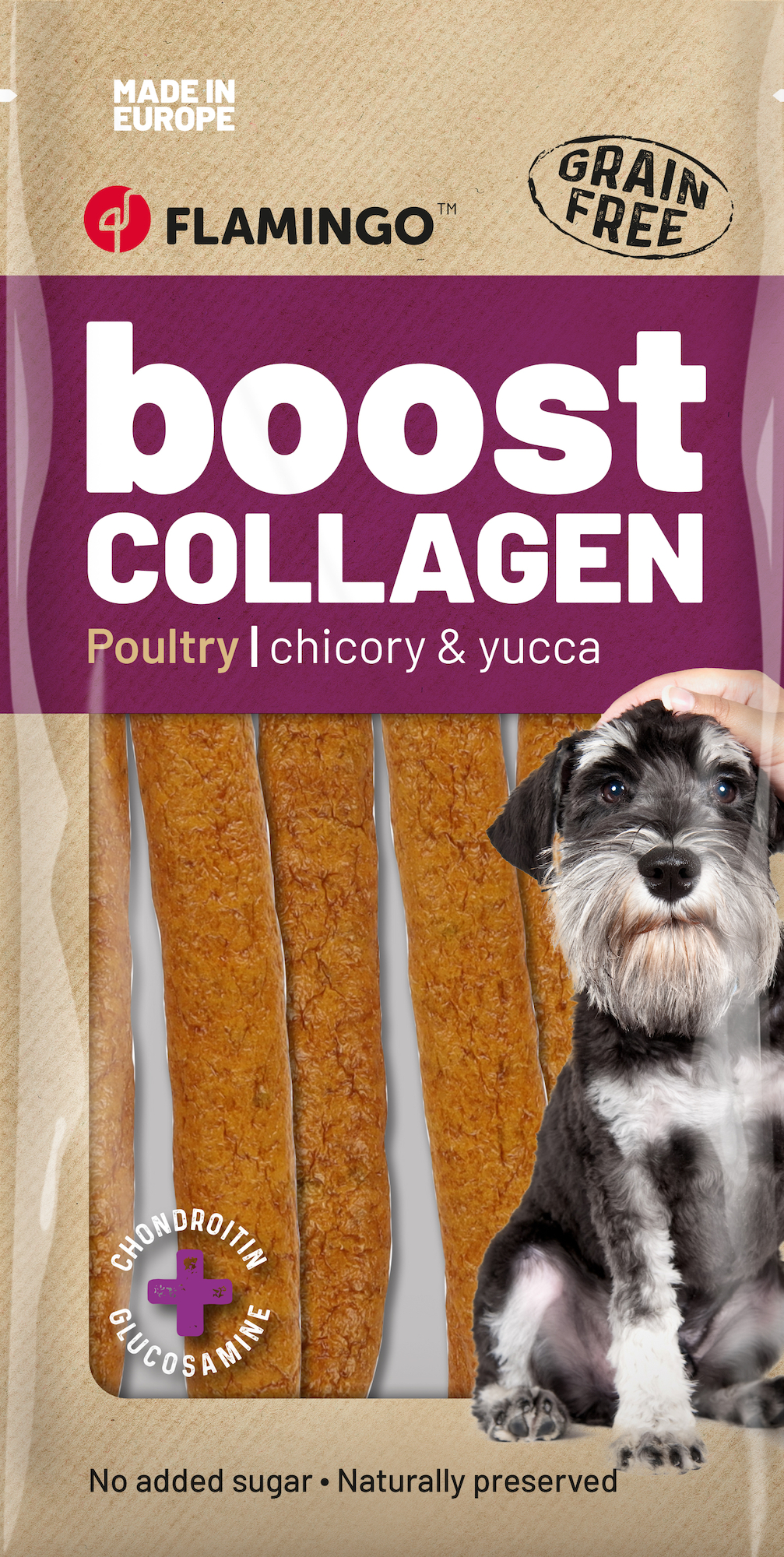 Flamingo Snacks Boost Sausage with chicken & collagen 