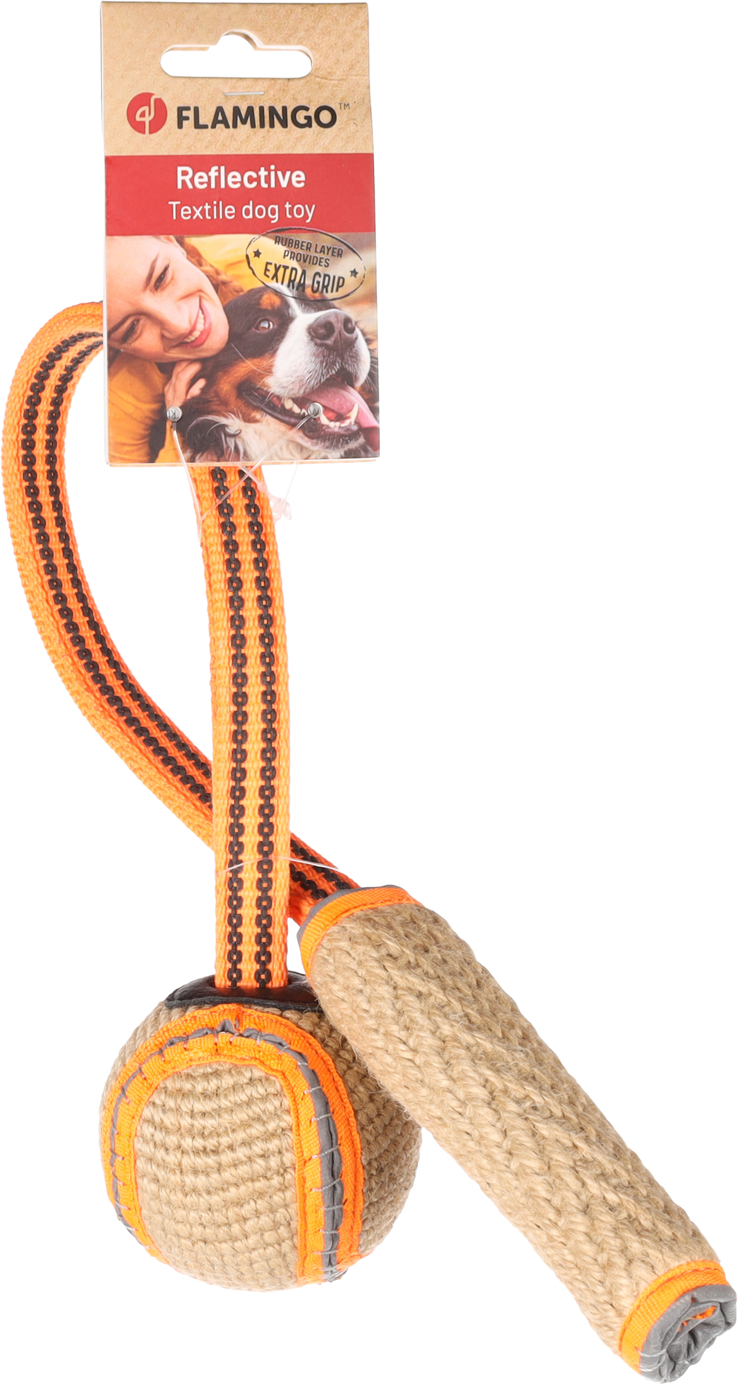 Flamingo Jouet Juru Corde à tirer avec balle Beige & Orange fluo