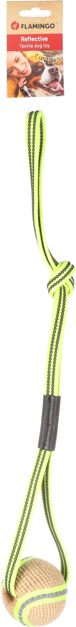 Flamingo Toy Juru Tug rope with ball Beige & Fluo yellow