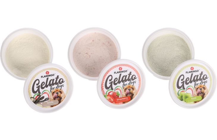 Flamingo Snack Gelato ice cream with strawberry, apple and vanilla flavour