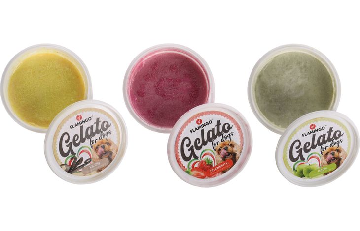 Flamingo Snack Gelato ice cream with strawberry, apple and vanilla flavour