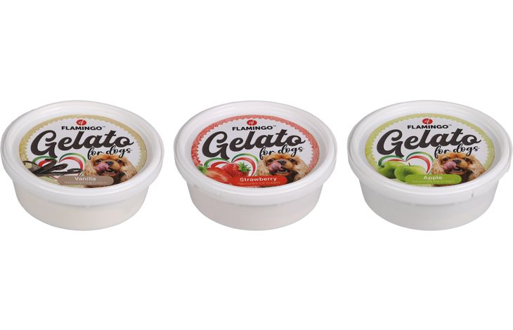 Flamingo Snack Gelato ice cream with strawberry, apple and vanilla flavour