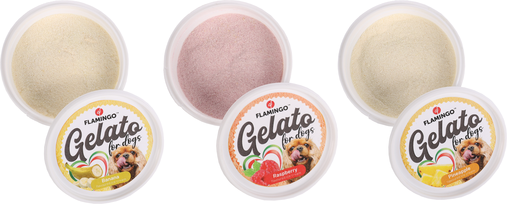 Flamingo Snack Gelato ice cream with pine apple, banana and raspberry flavour