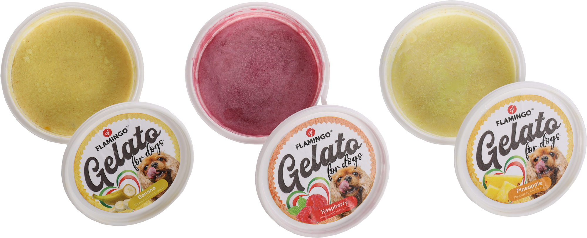 Flamingo Snack Gelato ice cream with pine apple, banana and raspberry flavour