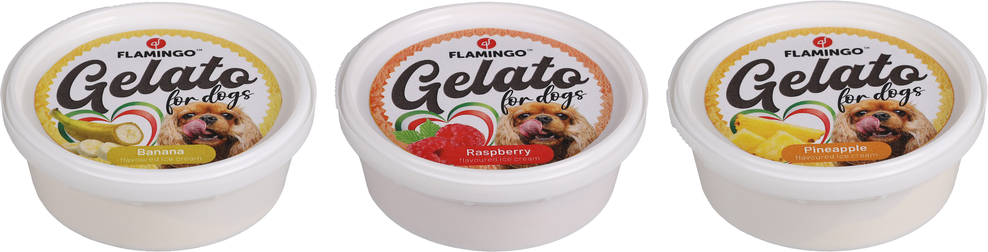 Flamingo Snack Gelato ice cream with pine apple, banana and raspberry flavour