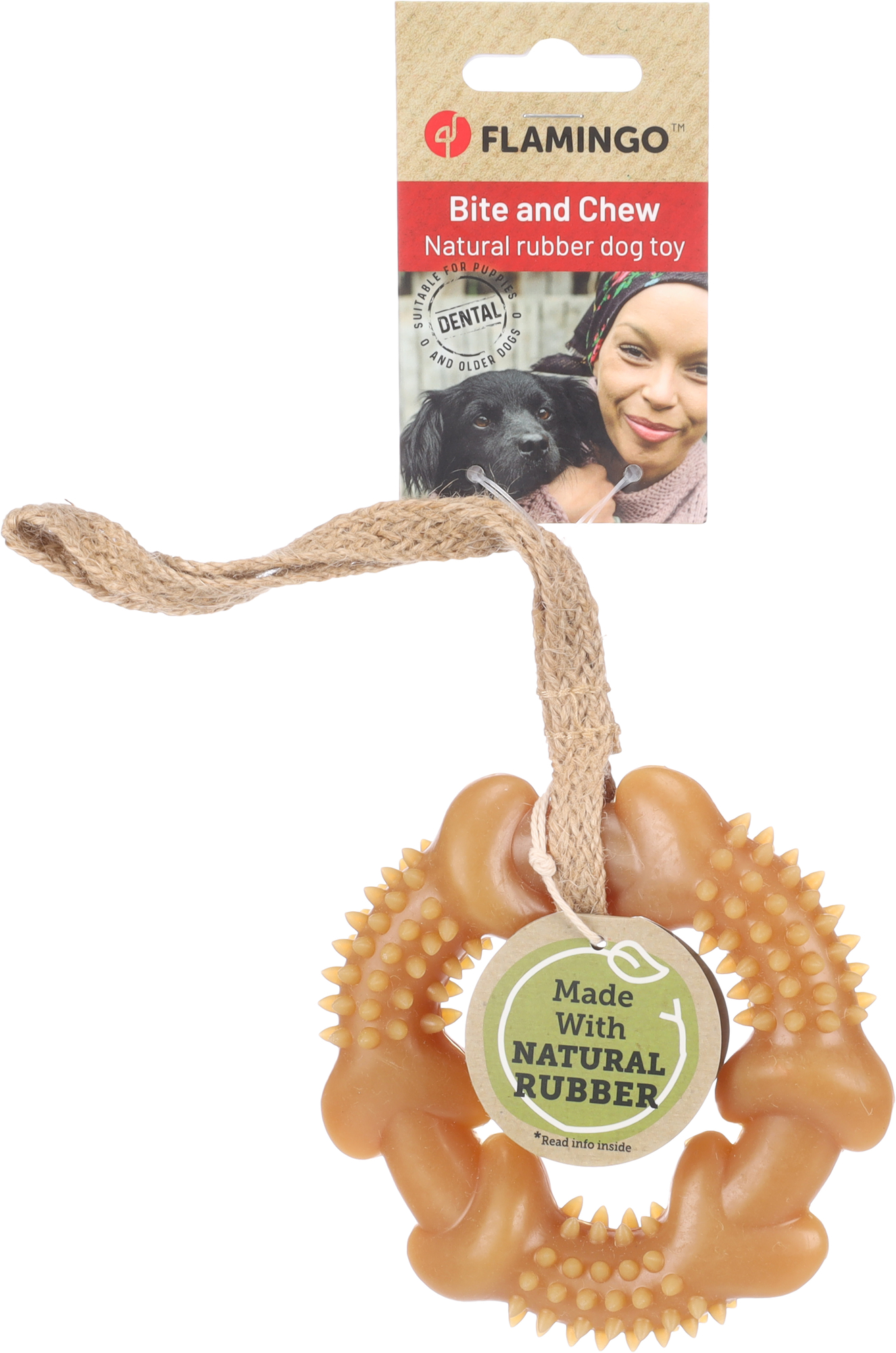 Flamingo Toy Guma Ring with rope Brown