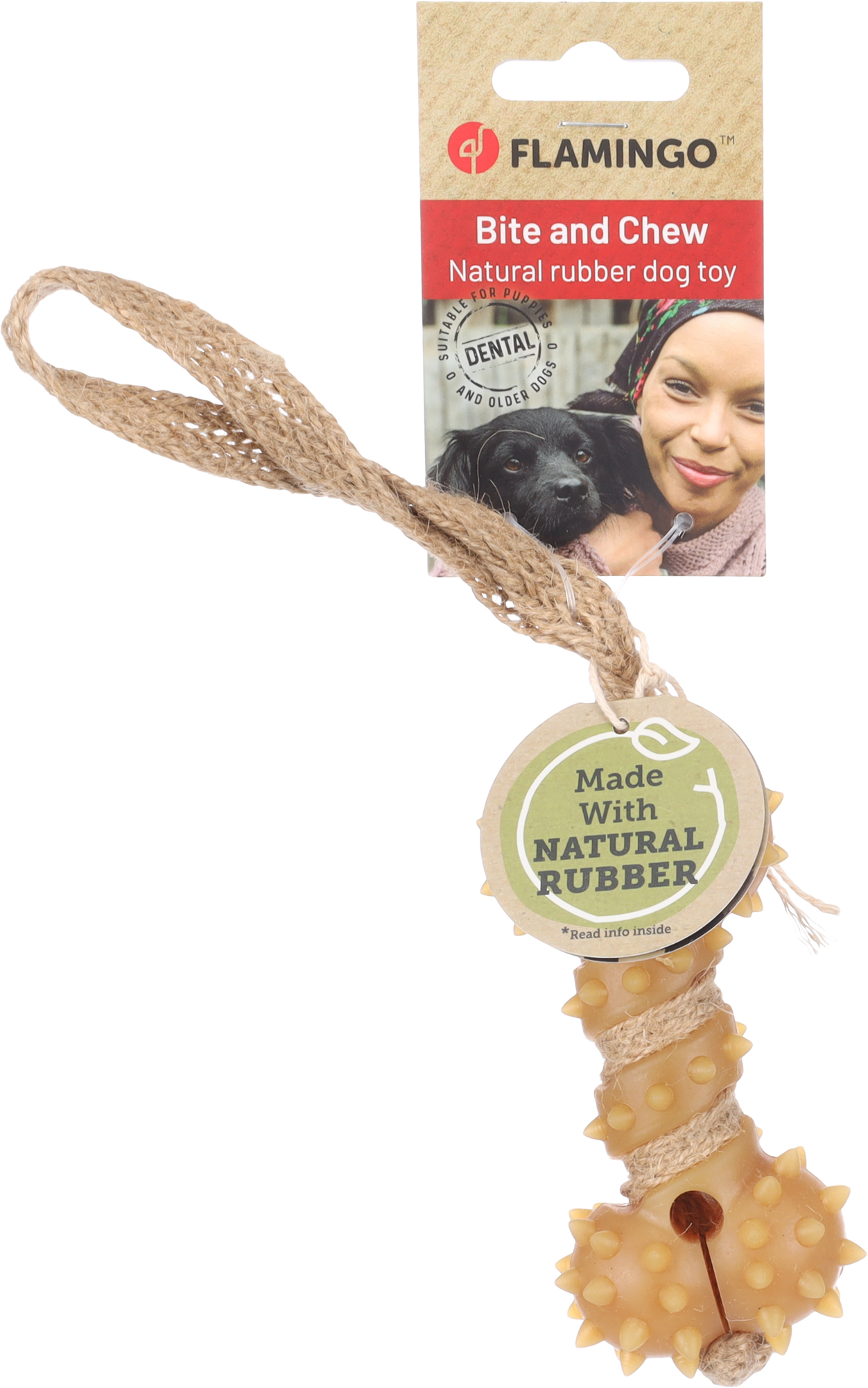 Flamingo Toy Guma Bone with rope Brown