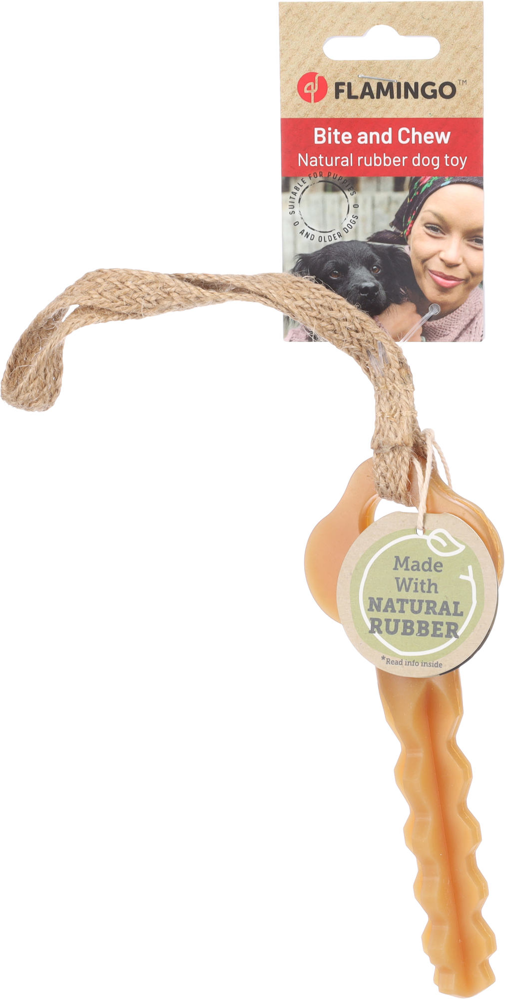 Flamingo Toy Guma Key with rope Brown