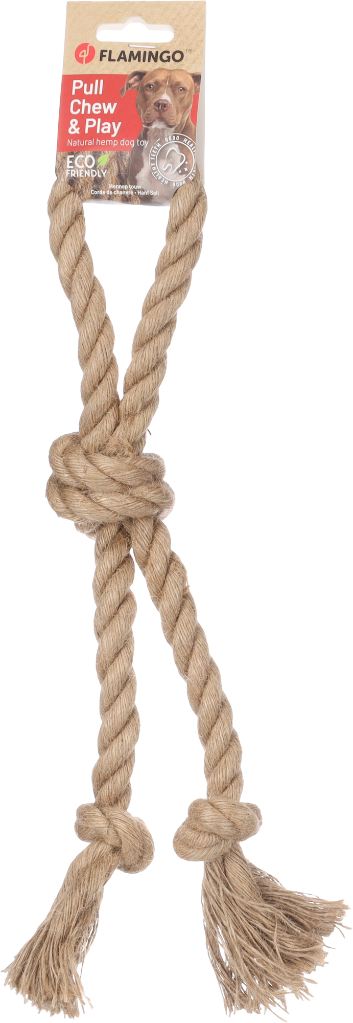 Flamingo Toy  Kush Tug rope with 3 knots Brown