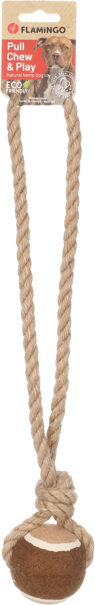 Flamingo Toy  Kush Tug rope with tennis ball Brown