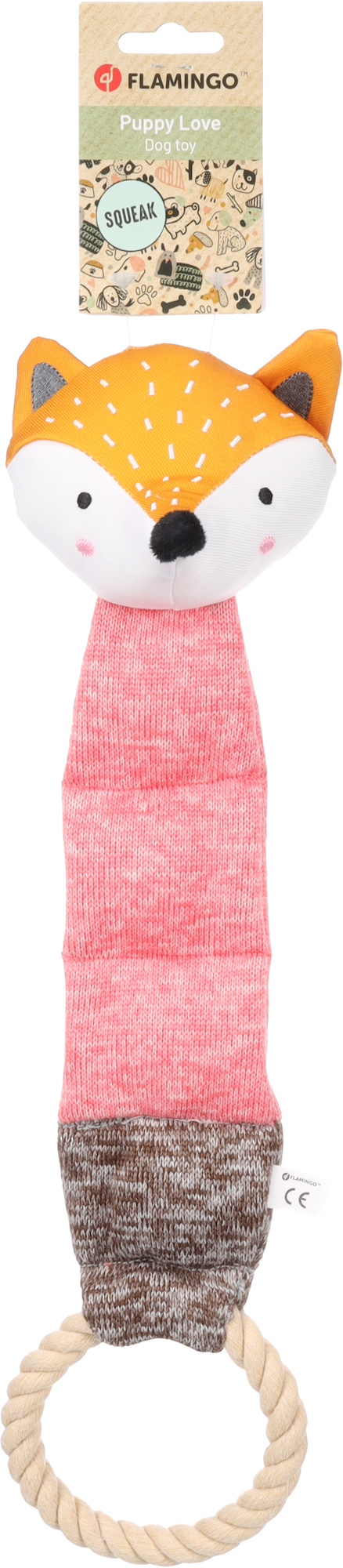 Flamingo Toy Puppy Britty Fox with rope Pink