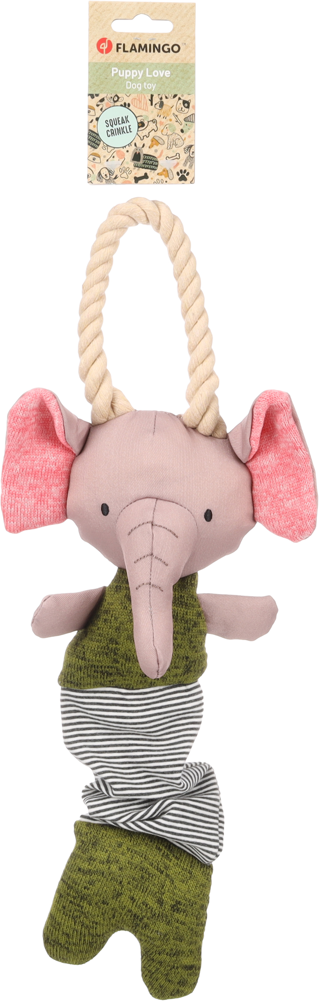 Flamingo Toy Puppy Britty Elephant with rope Green