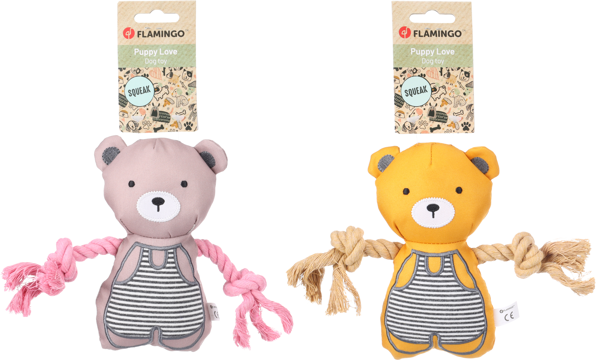 Flamingo Toy Puppy Britty Bear with rope Multiple colours