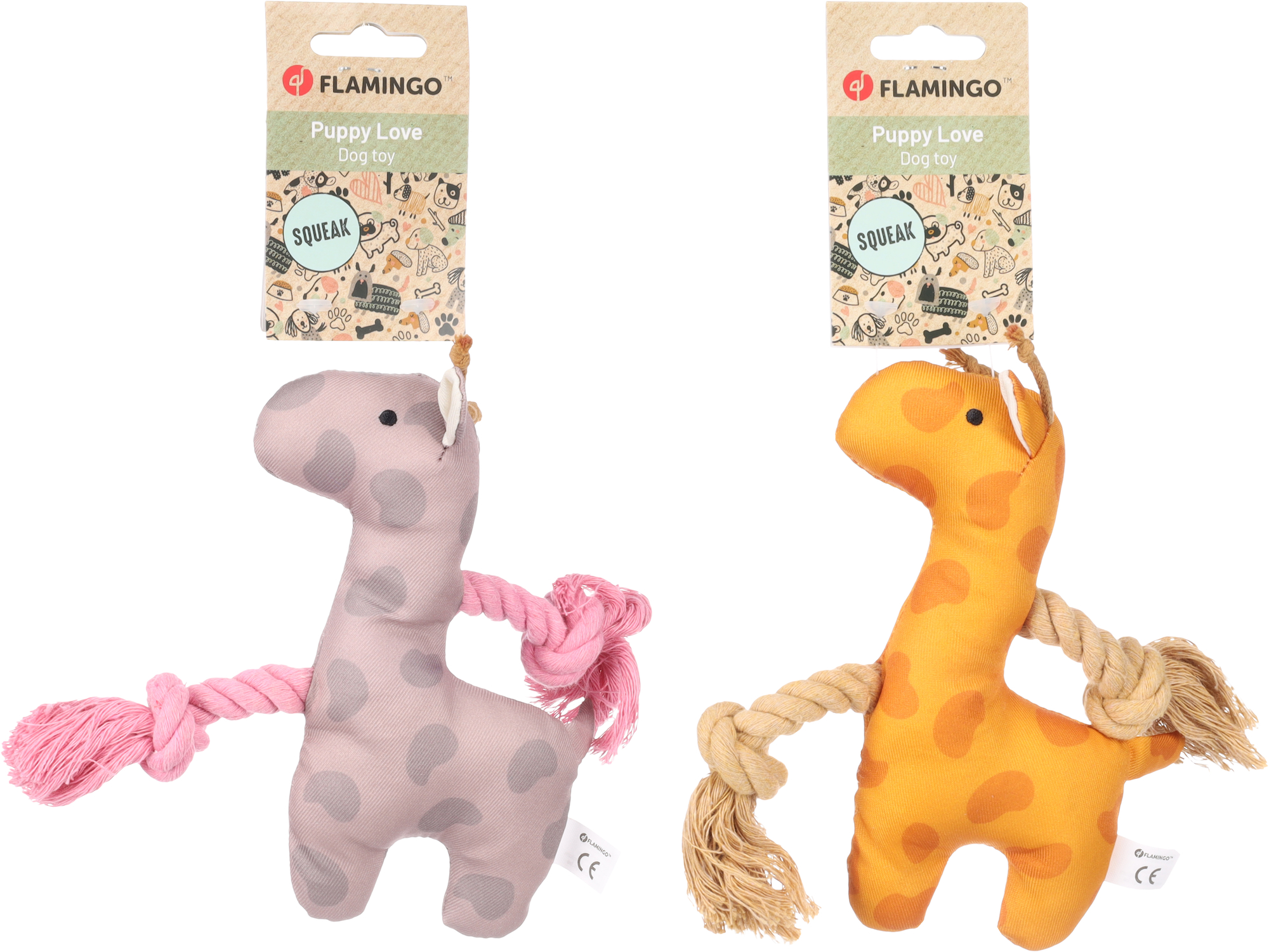 Flamingo Speelgoed Puppy Britty Hert met touw Meerdere kleuren