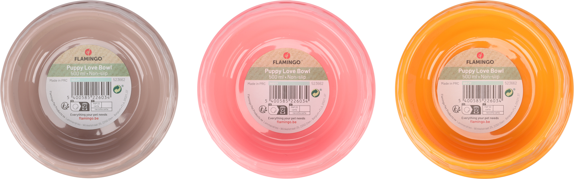 Flamingo Feeding and drinking bowl Wavy Round Multiple colours