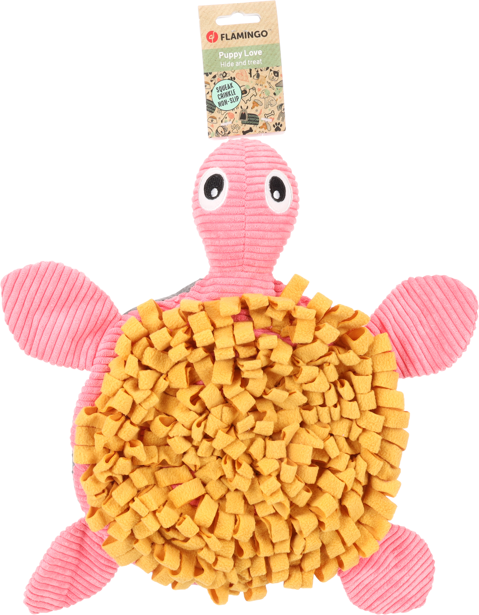 Flamingo Sniffing carpet Puppy Morgano Turtle Ochre & Pink