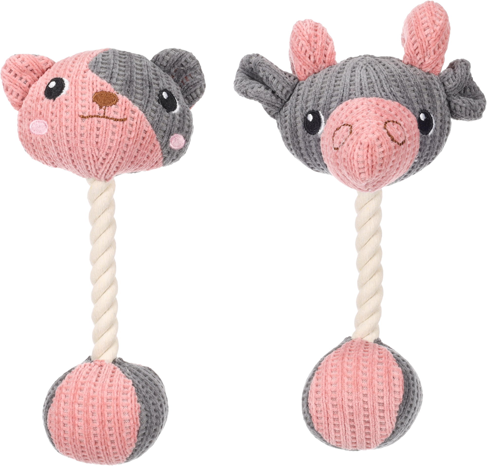 Flamingo Toy Puppy Zoda Bear & Ram with ball with rope Grey Pink