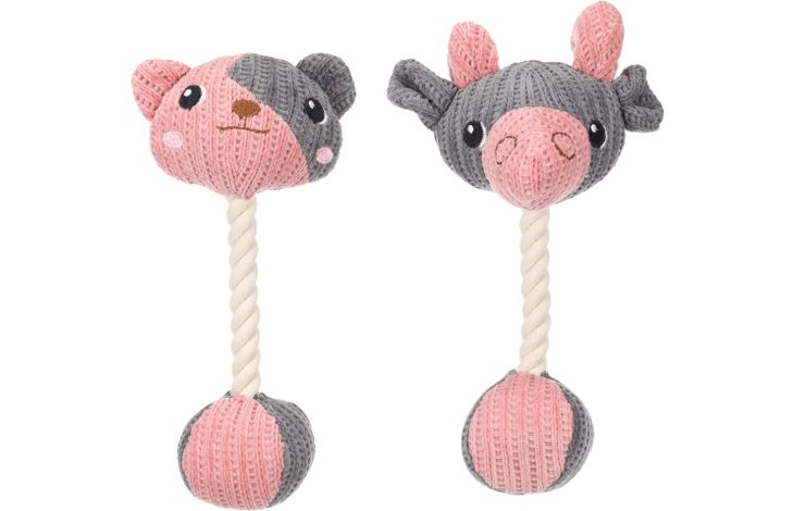 Flamingo Speelgoed Puppy Zoda Beer & Ram met bal met touw Grijs Roze