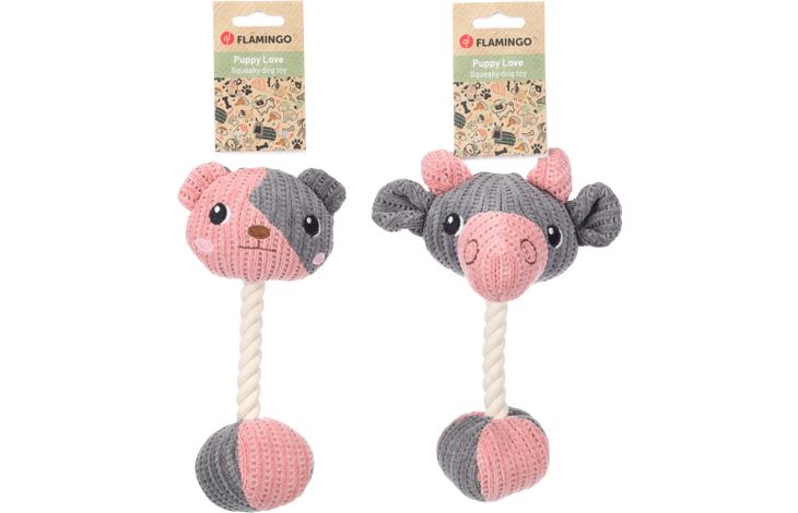 Flamingo Speelgoed Puppy Zoda Beer & Ram met bal met touw Grijs Roze