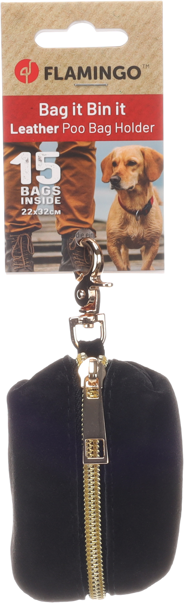 Flamingo Poop bag dispenser Sueda Black