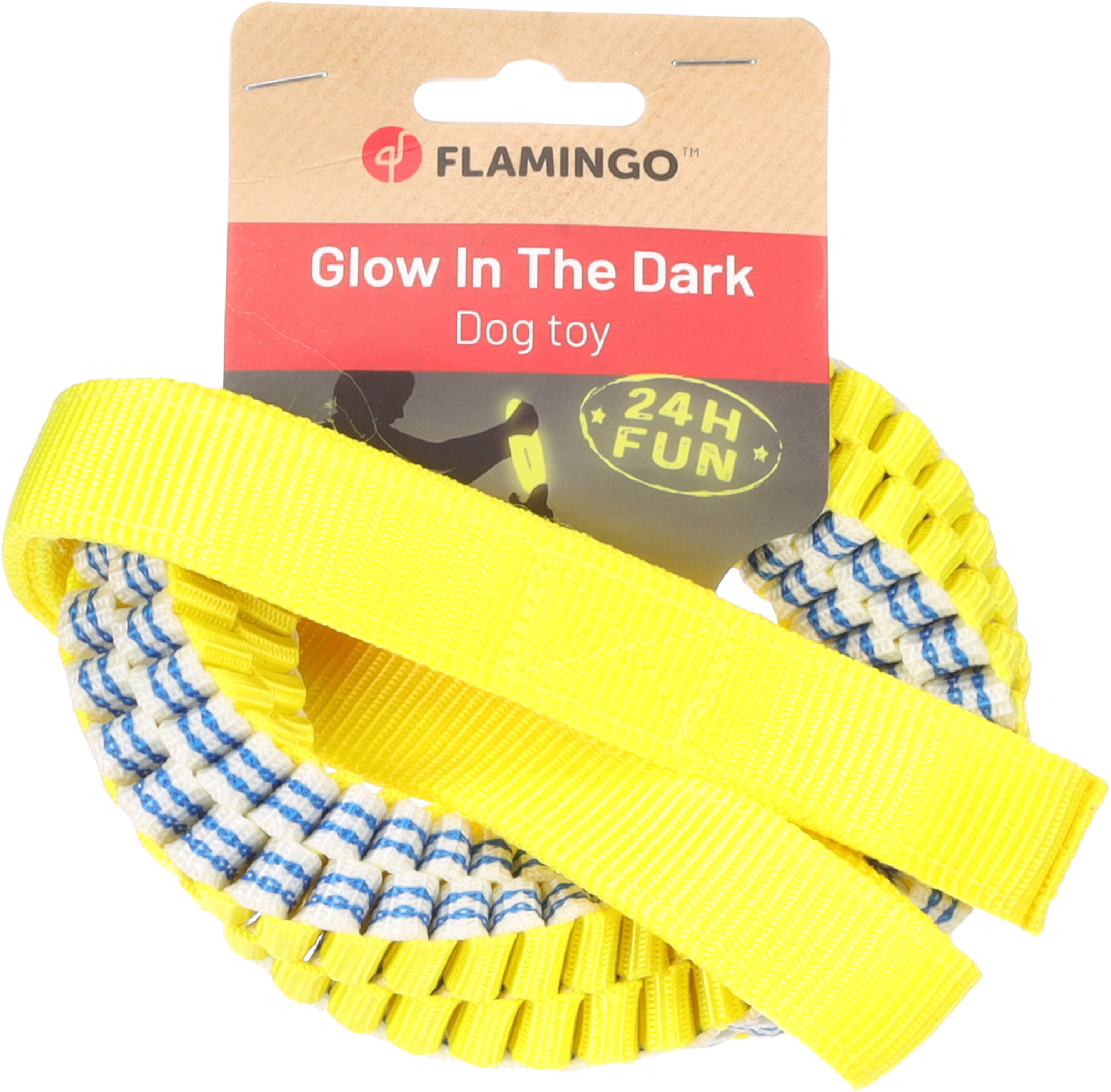 Flamingo Toy Glowa Tug rope & Ring Woven Blue & Yellow