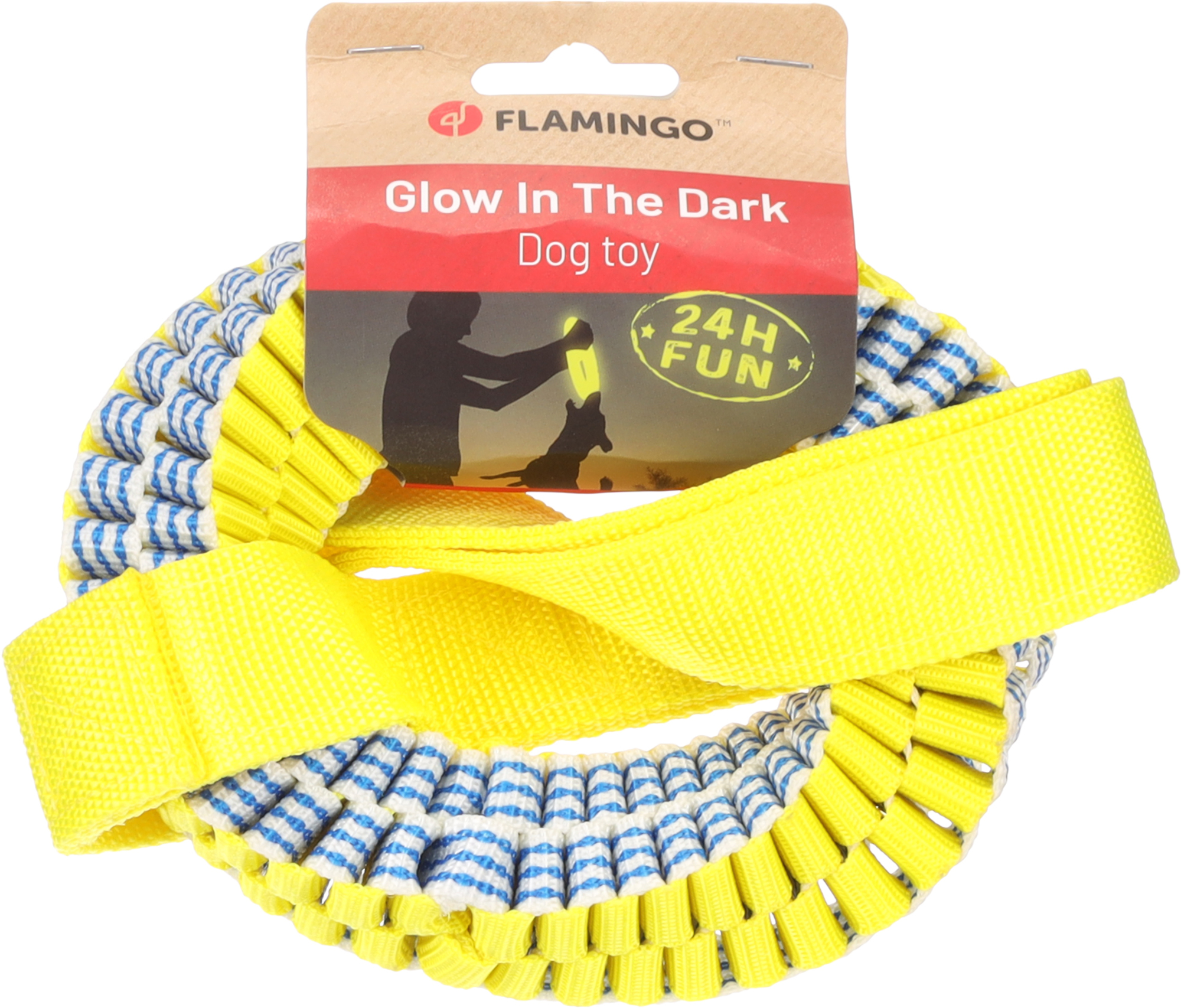 Flamingo Toy Glowa Tug rope & Ring Woven Blue & Yellow