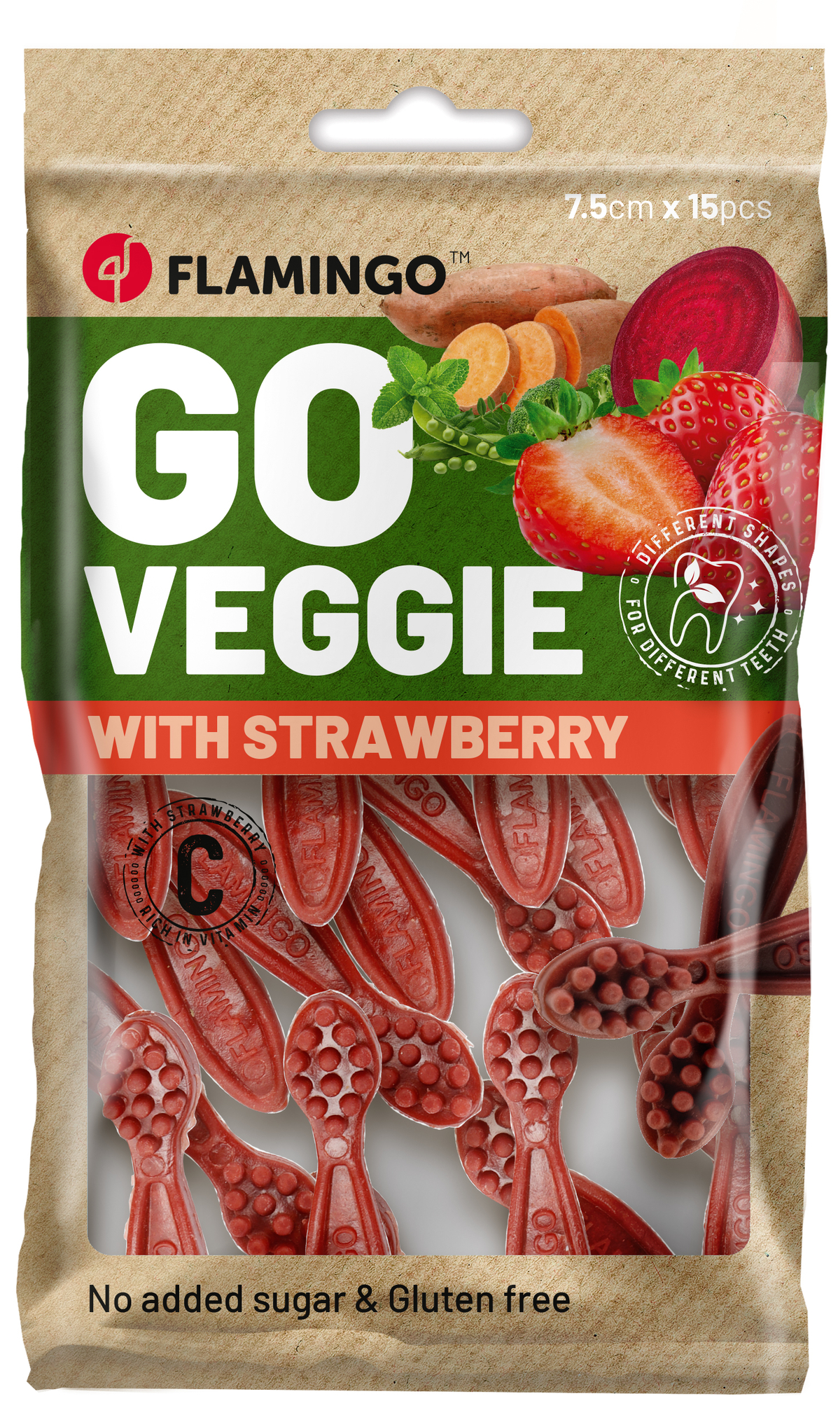 Flamingo Snacks Veggie Toothbrush with strawberry Red