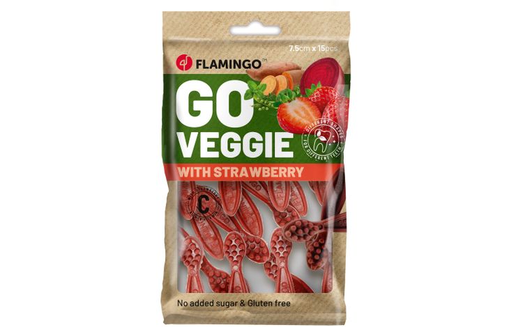 Flamingo Snack Veggie Tandenborstel met aardbei Rood