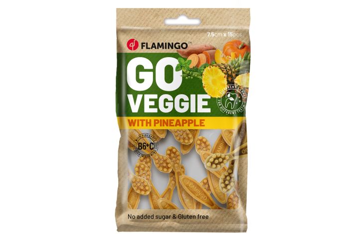 Flamingo Friandises Veggie Brosse à dents avec ananas Jaune