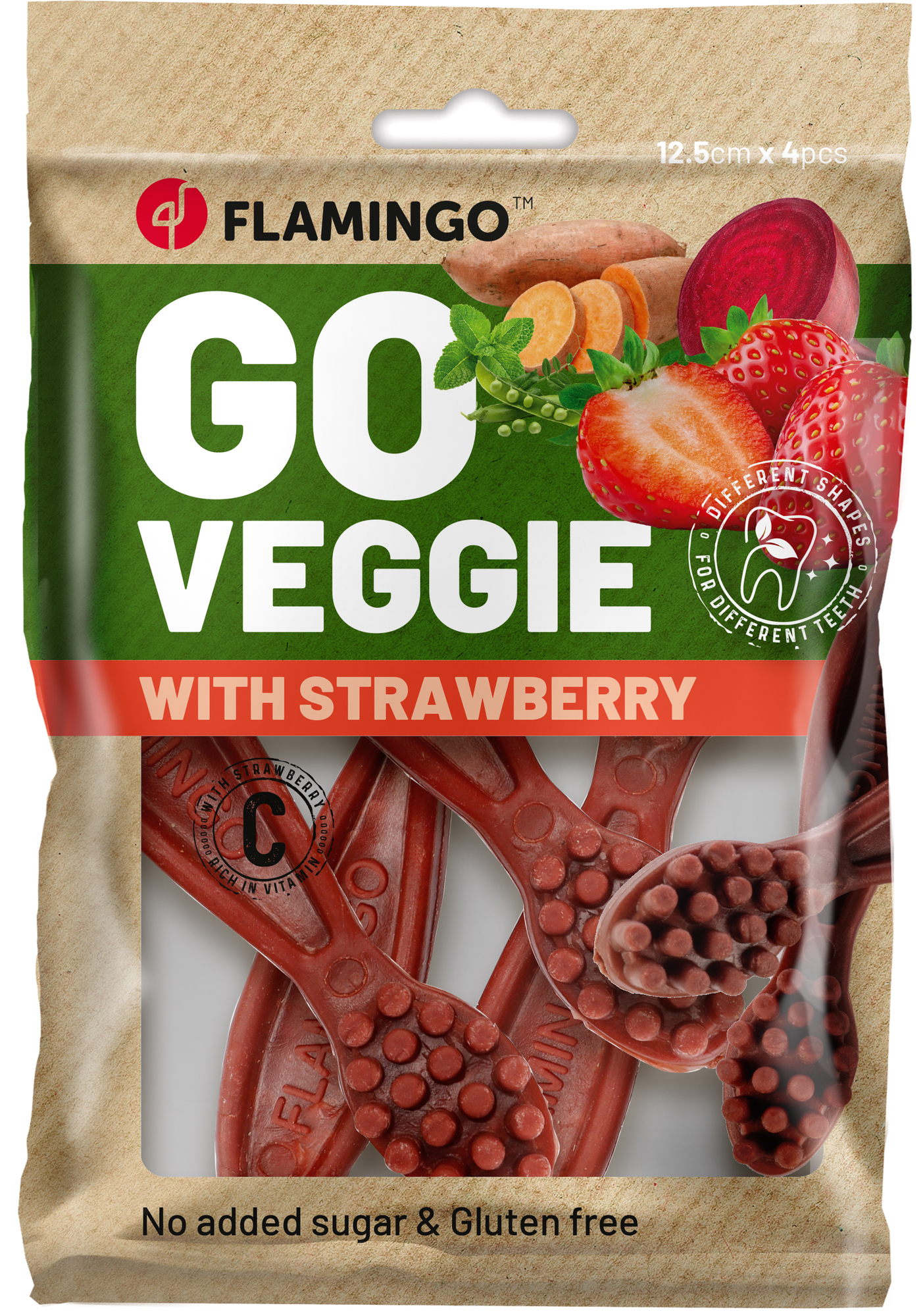 Flamingo Snacks Veggie Toothbrush with strawberry Red