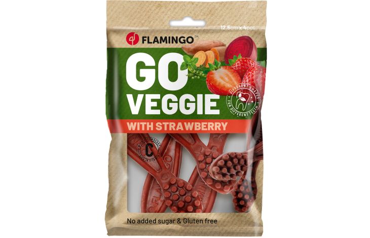 Flamingo Snack Veggie Tandenborstel met aardbei Rood
