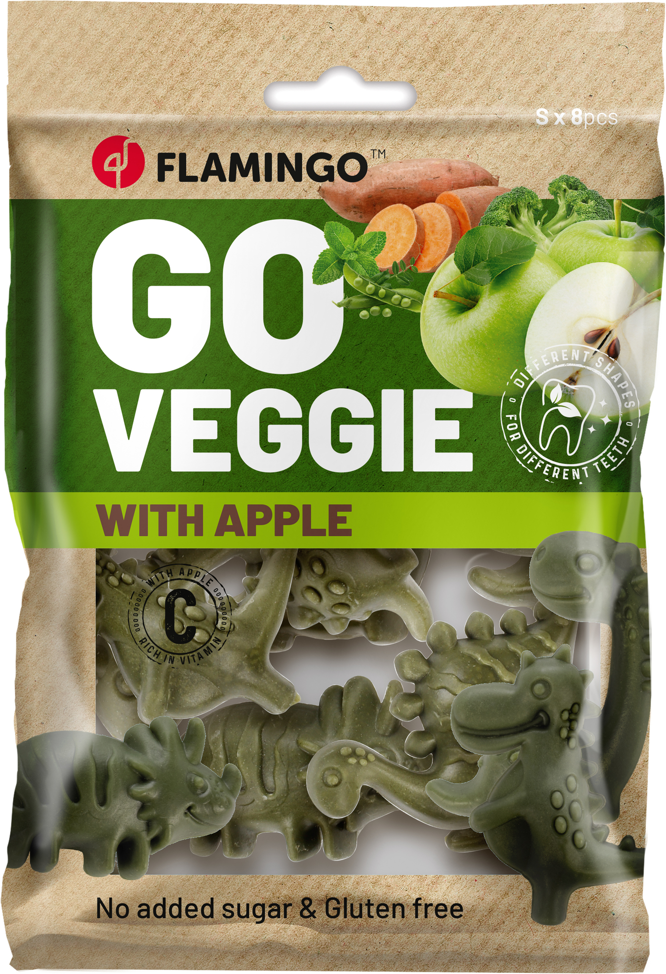 Flamingo Snacks Veggie Dino with apple Green