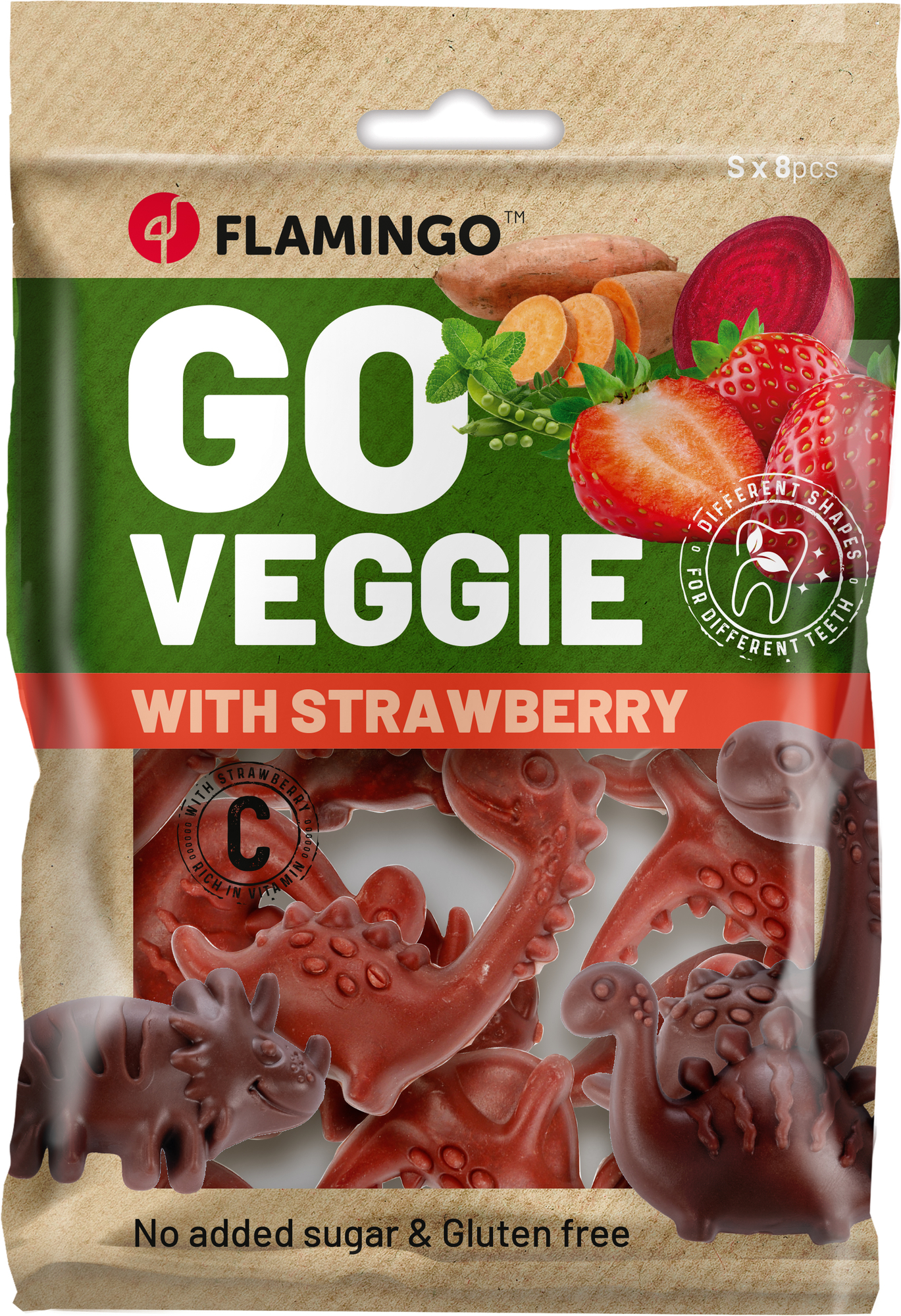 Flamingo Snacks Veggie Dino with strawberry Red