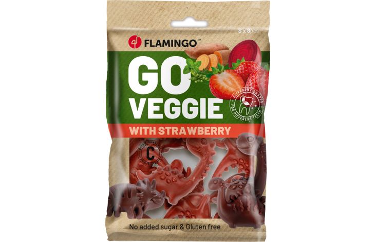 Flamingo Snack Veggie Dino met aardbei Rood