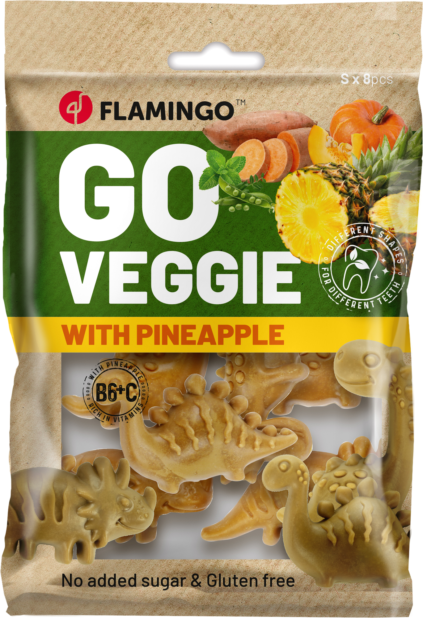 Flamingo Snacks Veggie Dino with pine apple Yellow