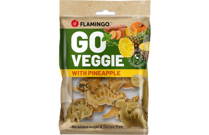 Flamingo Snack Veggie Dino met ananas Geel