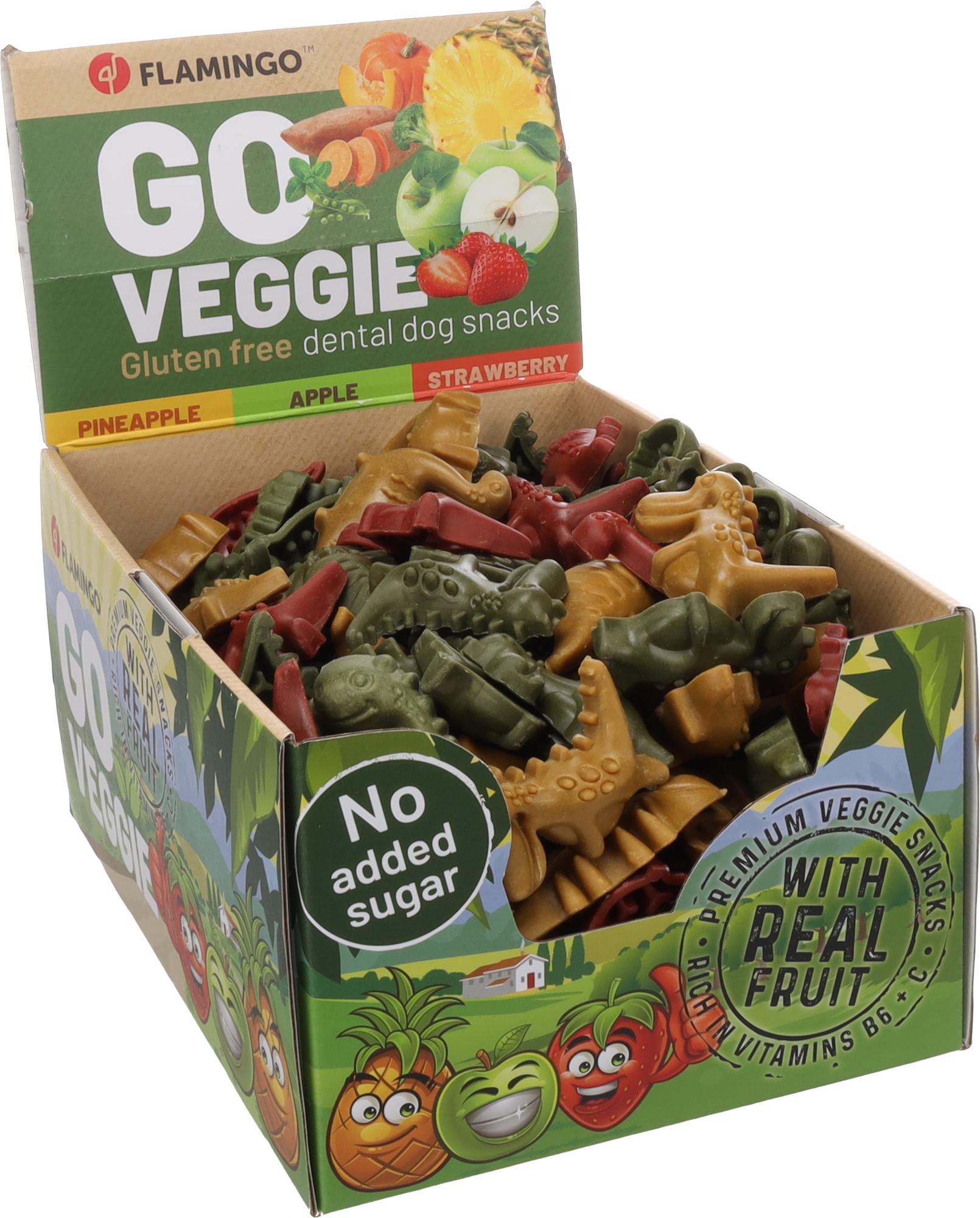 Flamingo Snacks Veggie Dino with strawberry & with pine apple & with apple Mix