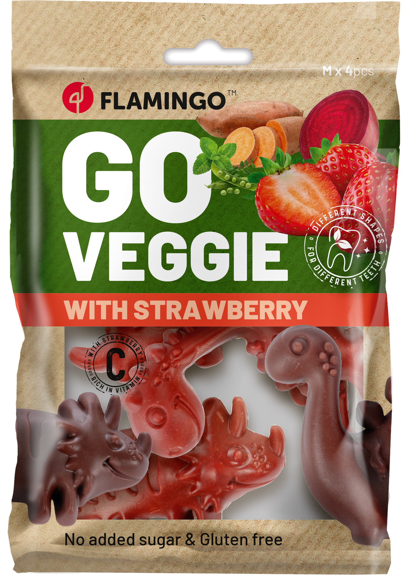 Flamingo Snacks Veggie Dino with strawberry Red