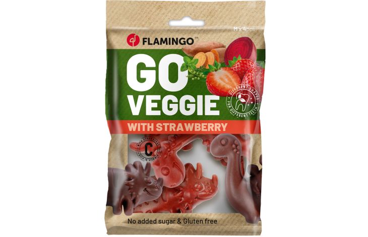 Flamingo Snack Veggie Dino met aardbei Rood