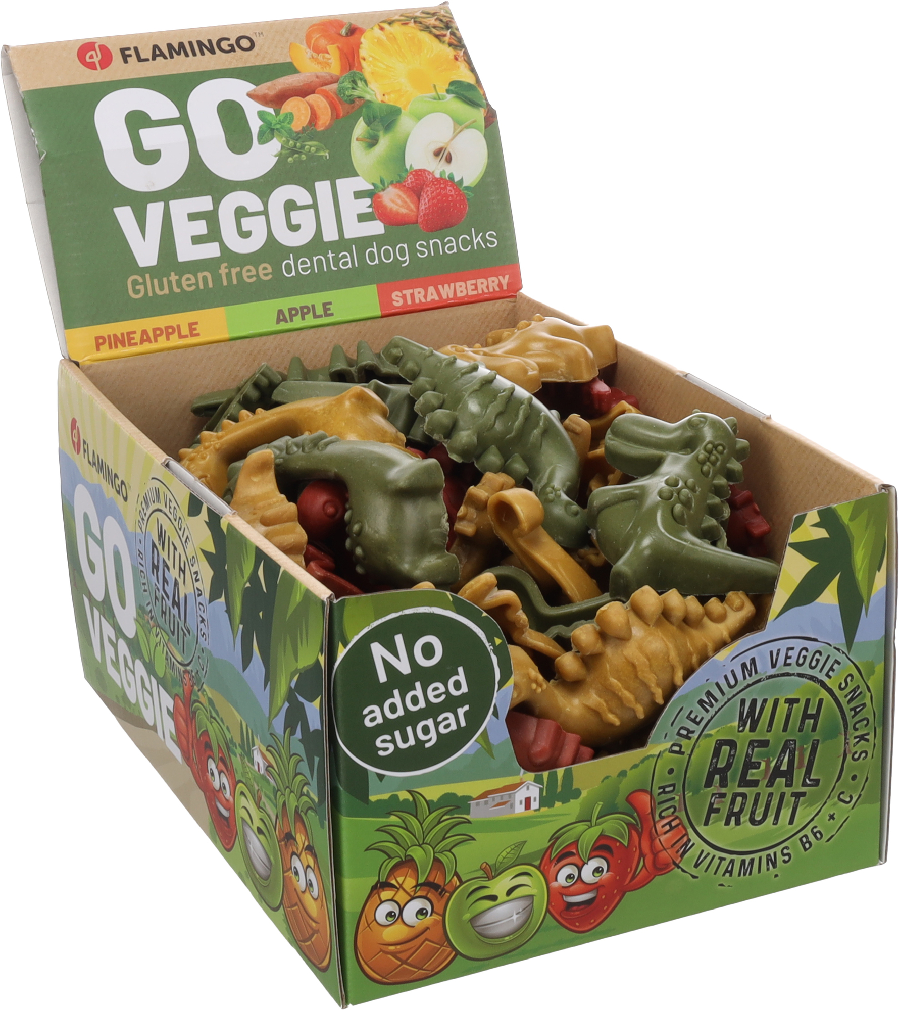 Flamingo Snacks Veggie Dino with strawberry & with pine apple & with apple Mix