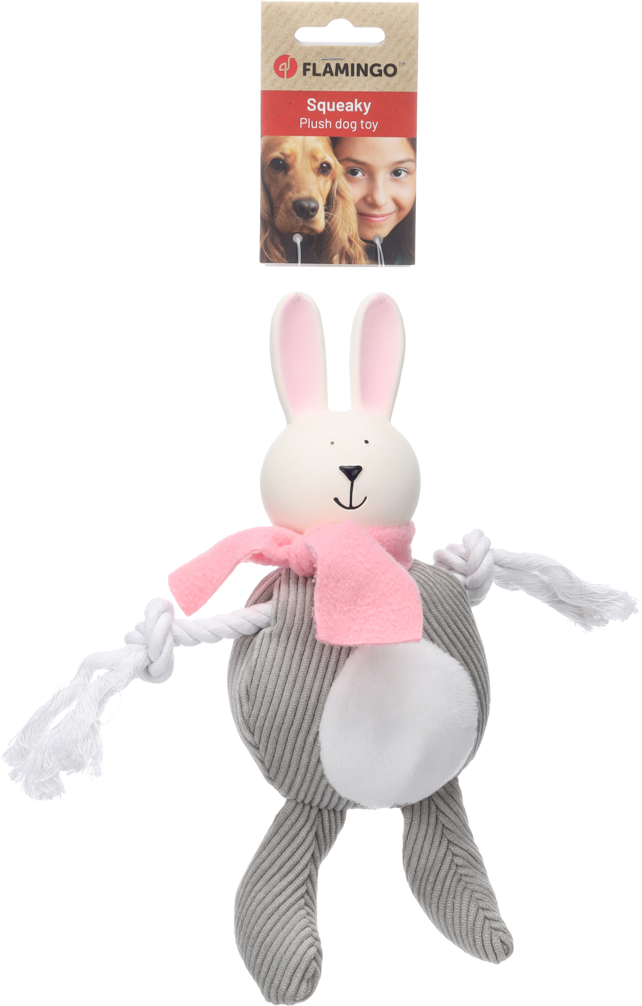 Flamingo Toy Sjala Rabbit with rope Grey