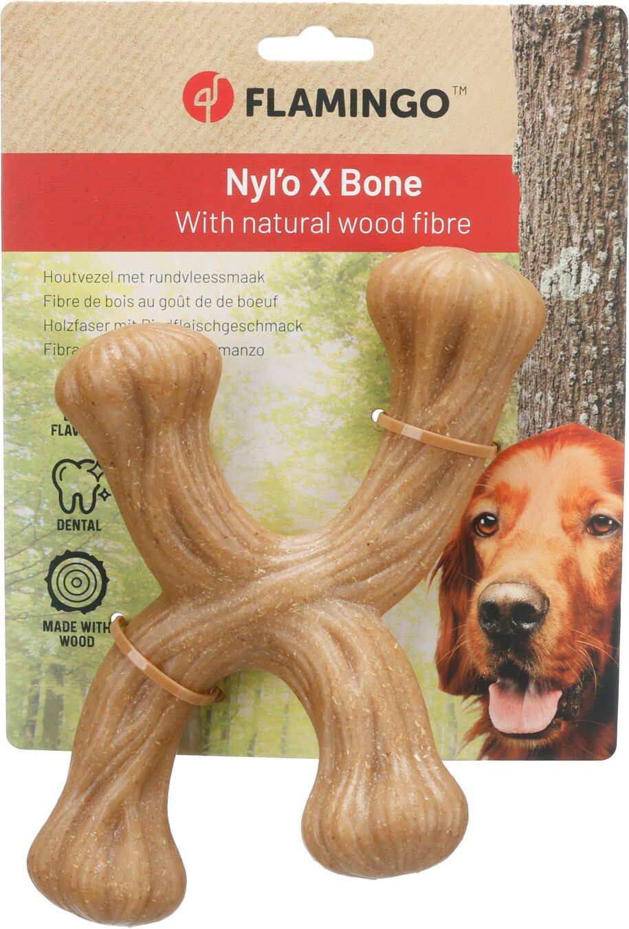 Jouet Nyl'o Wood Forme en X avec goût de bœuf | 524965 | Flamingo Pet ...