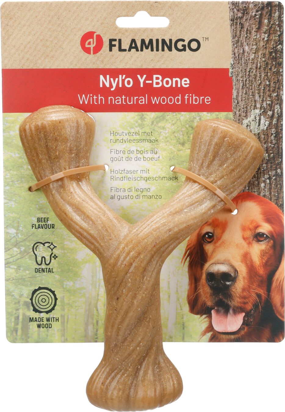 Flamingo Toy Nyl'o Wood Y shape with beef flavour
