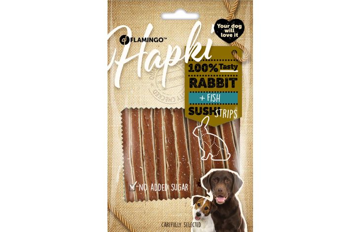 Flamingo Snacks Hapki Sushi strips with rabbit & fish 