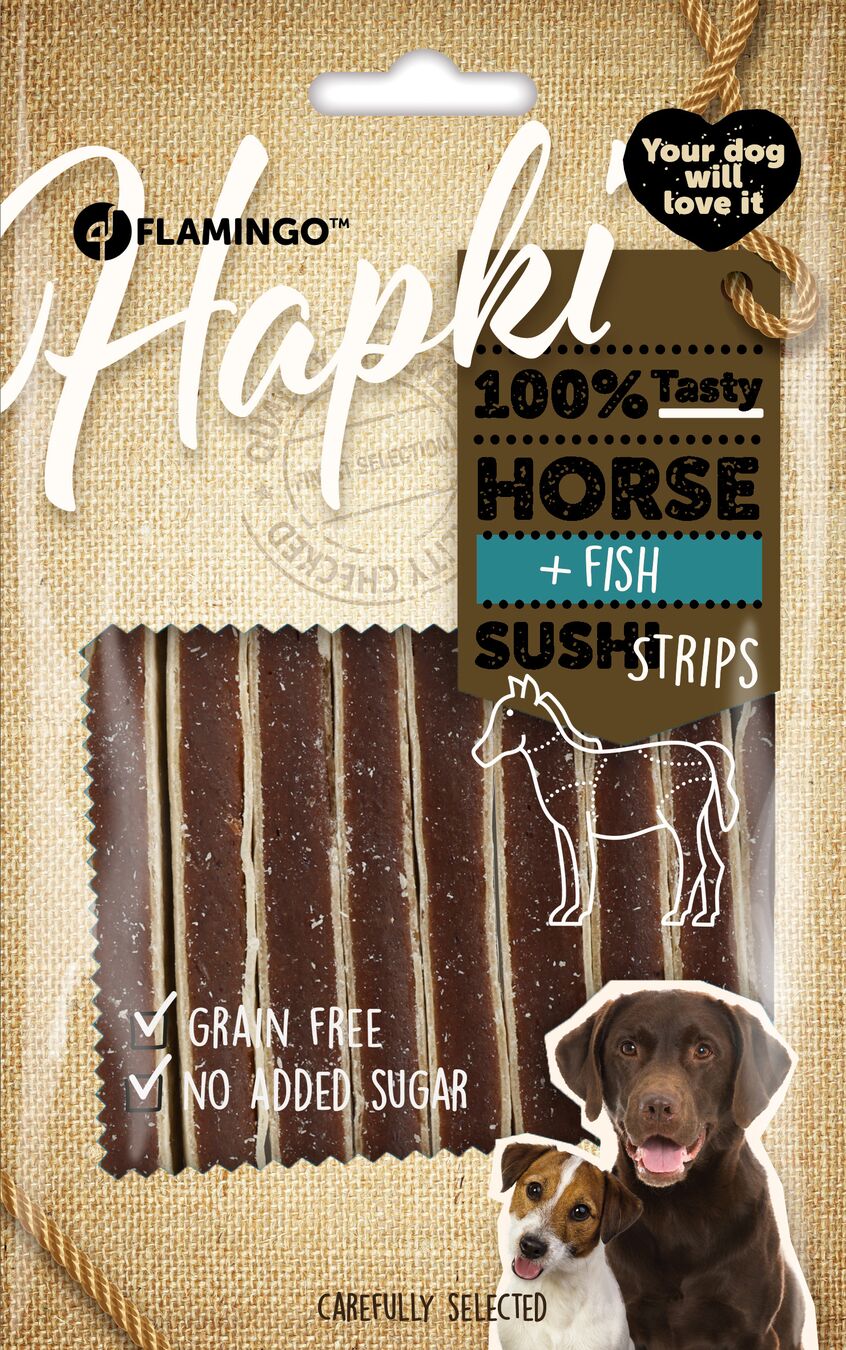 Flamingo Snacks Hapki Sushi strips with horse & fish 