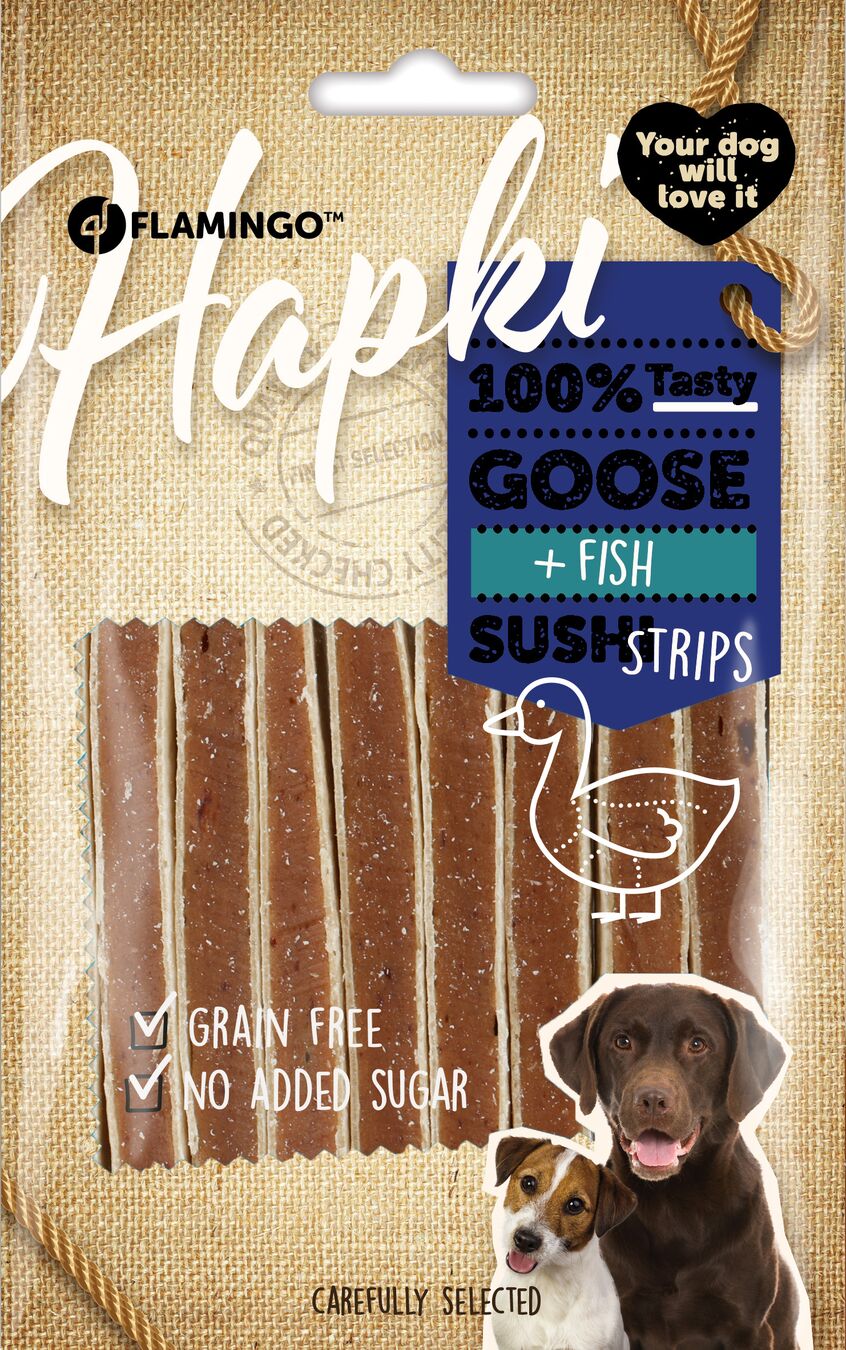 Flamingo Snacks Hapki Sushi strips with goose & fish 
